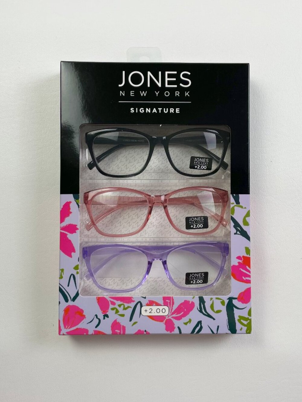 Jones New York 3 Pack Reading Glasses +2.00 Black Pink Purple New